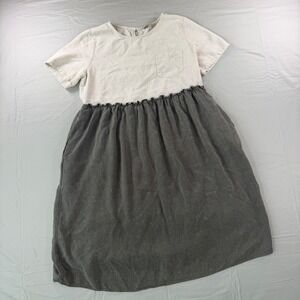 Polagram Linen Blend Babydoll Dress Women L Cream Charcoal Cottagecore